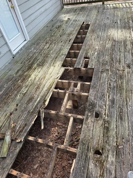 Before deck board repair in Green Bay – rotting and soft wood deck boards