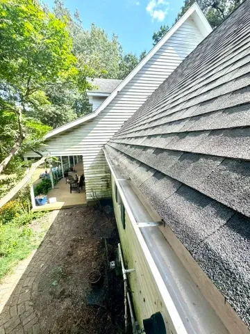 After gutter cleaning in Green Bay – clean gutters allowing rainwater to flow freely